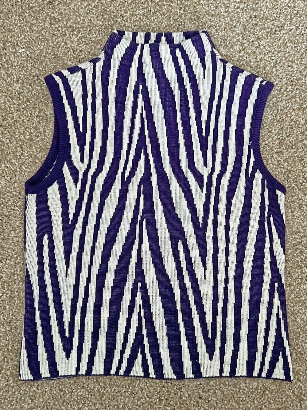 Y2K Purple Zebra Mock Neck Knit Sleeveless Knit Acrylic Top La Vista Vintage S